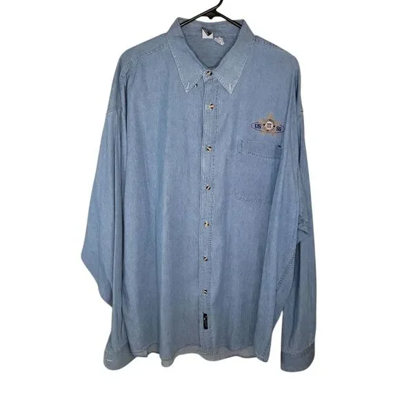 Port & Company Vintage Secret Service Denim Button Up Shirt Size 3xl